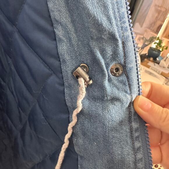 North Style Jacket Women M Blue Denim Quilted Hood Chore Jacket Sherpa Pocket - Picture 13 of 14